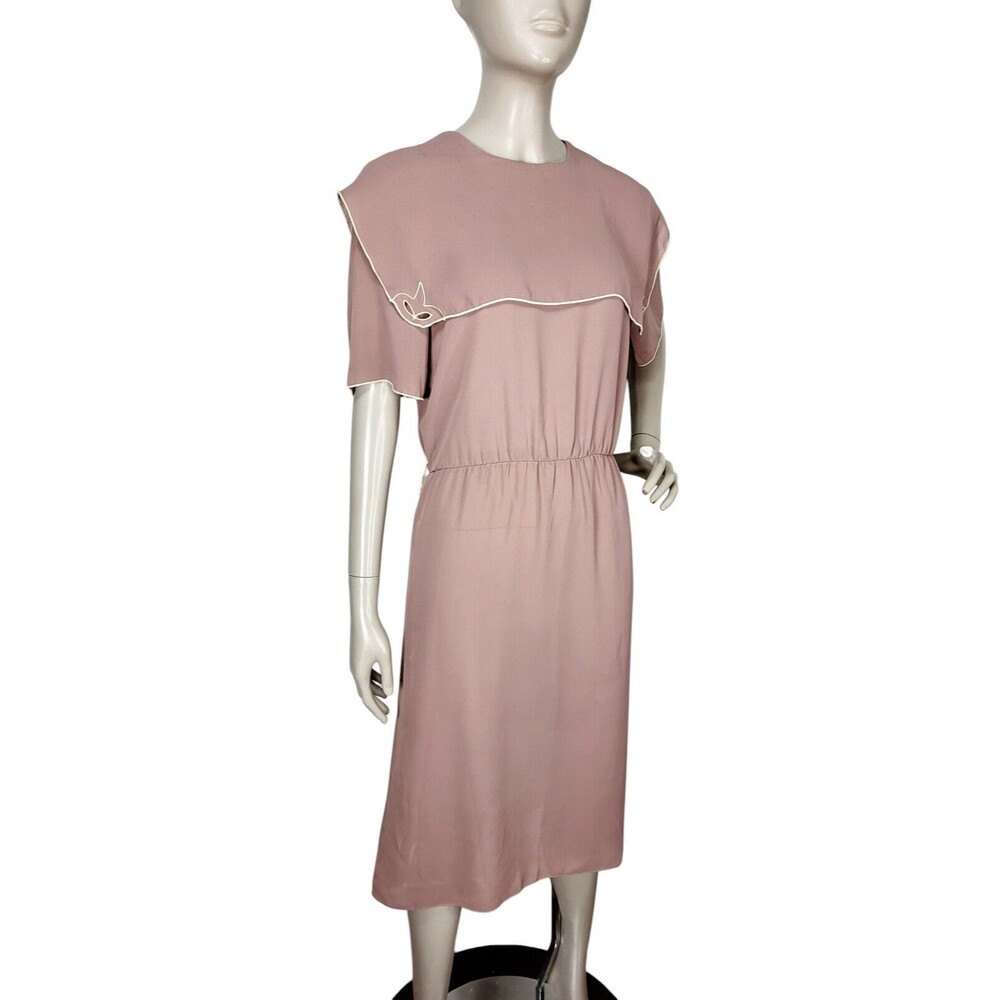 Vintage Mindy Malone 80s Mocha Chiffon Sailor Capelet Neckline Sheath Dress S/M